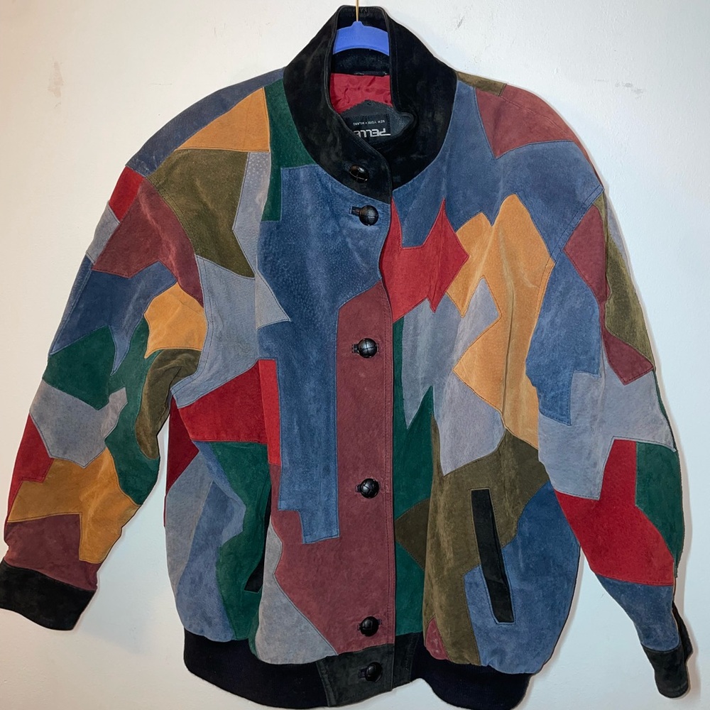 Vintage Pelle multicolored suede patchwork bomber jacket Sz L